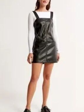Abercrombie & Fitch Faux Leather Mini Dress XS Black Chic A-Line